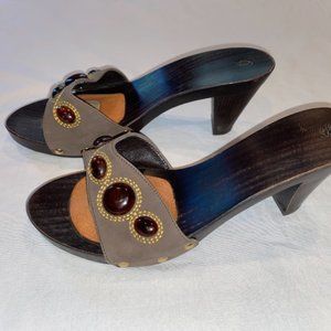 High-heel Wooden Brown Sandal Size 8